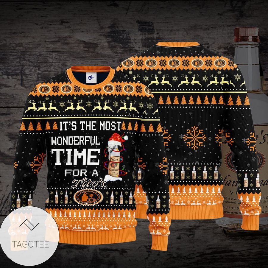 It is  The Most Wonderful Time For A Tito is  Knitted Ugly Sweater