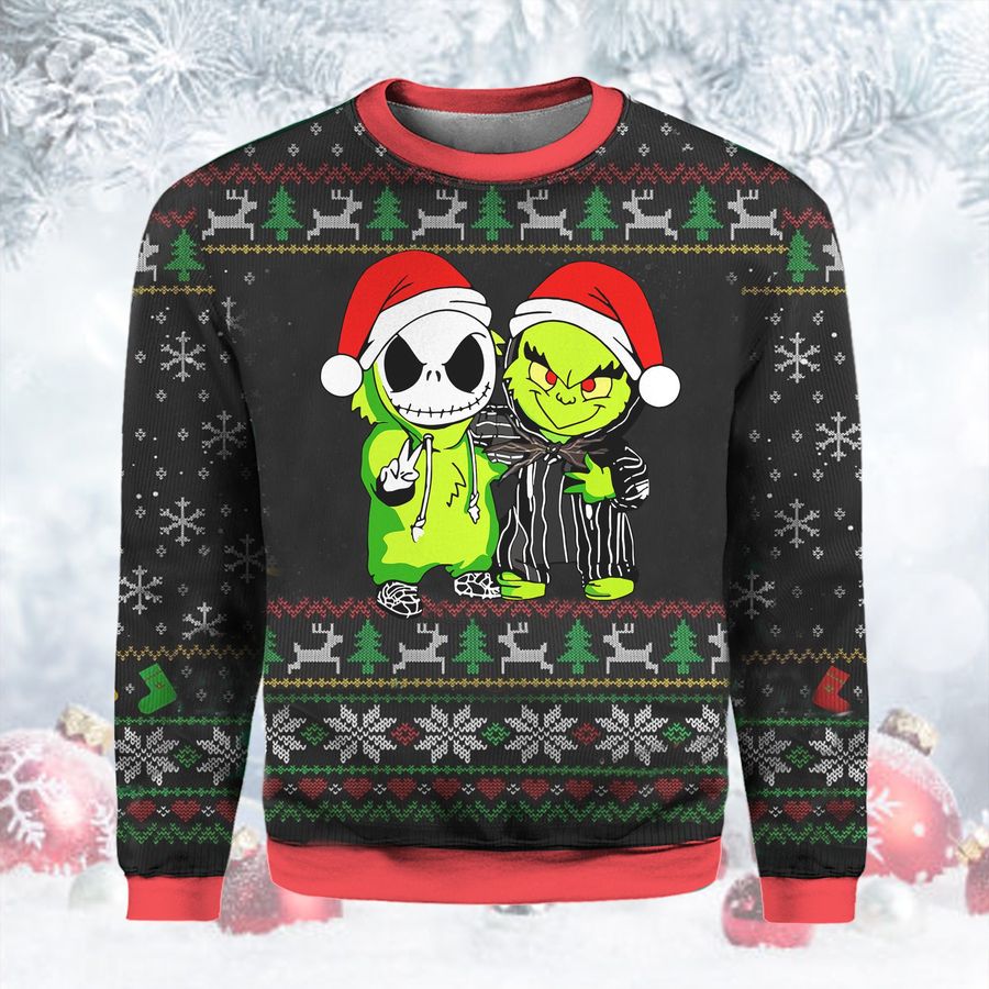 Jack Skellington And Grinch 2021 Christmas Ugly Sweater