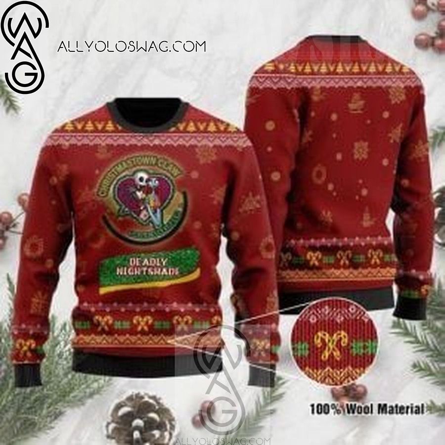 Jack Skellington Christmas Town Claw Sally's Seltzer Deadly Nightshade Knitting Pattern Ugly Christmas Sweater