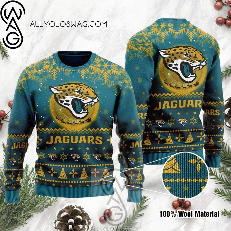 Jacksonville Jaguars Santa Claus In The Moon Knitting Pattern Ugly Christmas Sweater