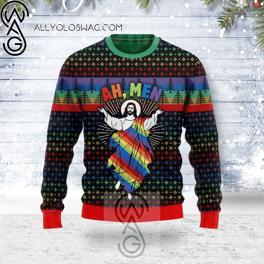 Jesus Ah Men LGBTQ Knitting Pattern Ugly Christmas Sweater