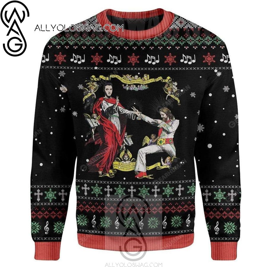 Jesus And Elvis Presley Knitting Pattern Ugly Christmas Sweater