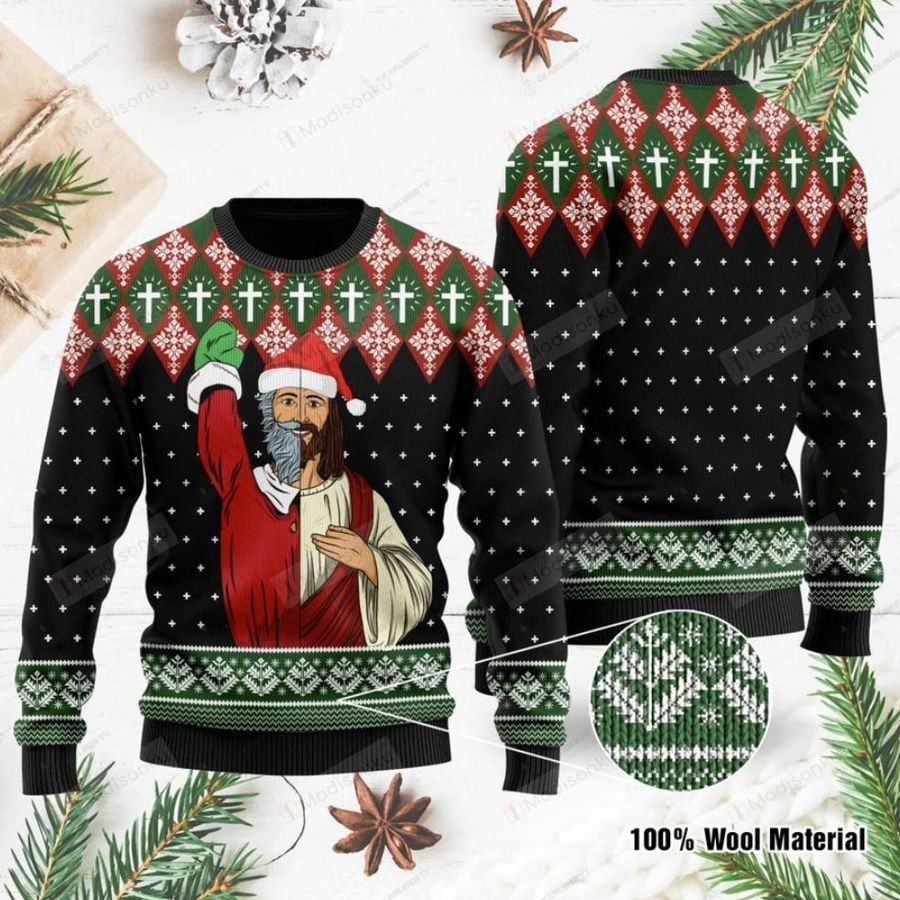 Jesus And Santa Claus Ugly Christmas Sweater, All Over Print Sweatshirt