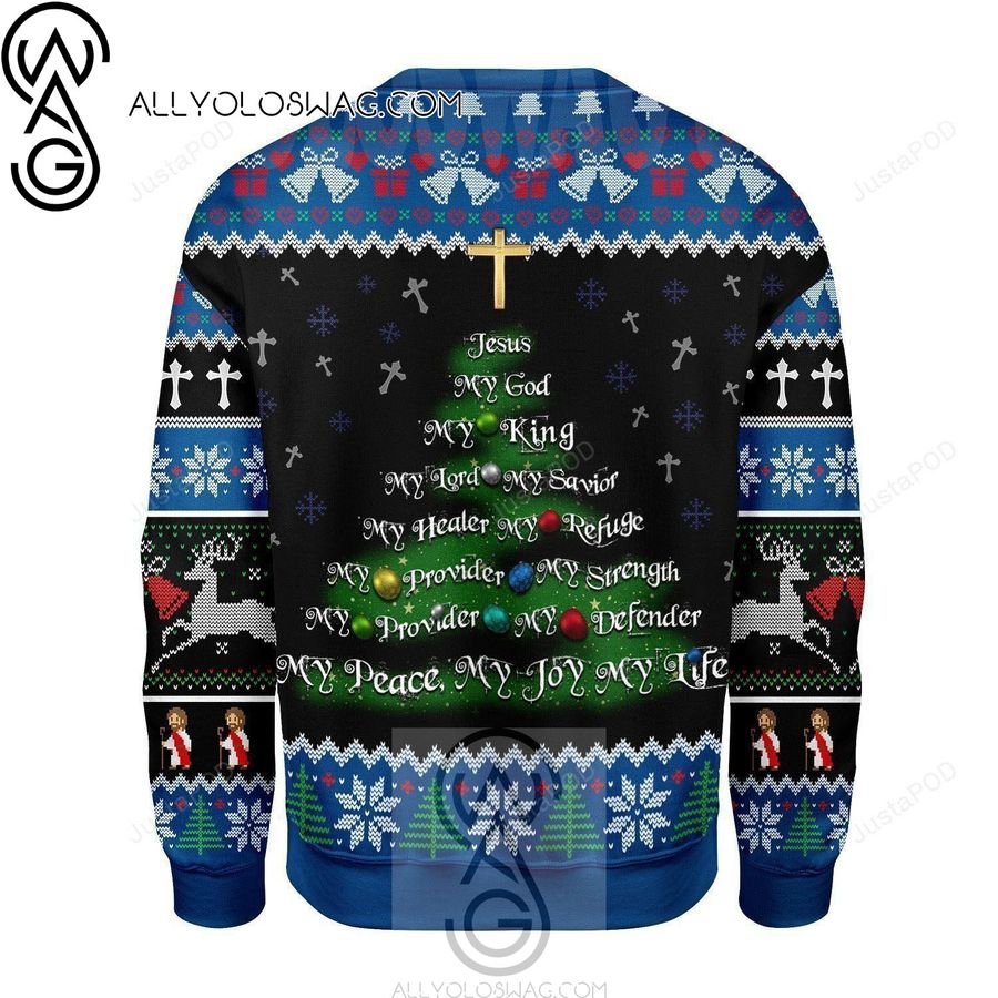 Jesus Christmas Tree Gold Cross Knitting Pattern Ugly Christmas Sweater