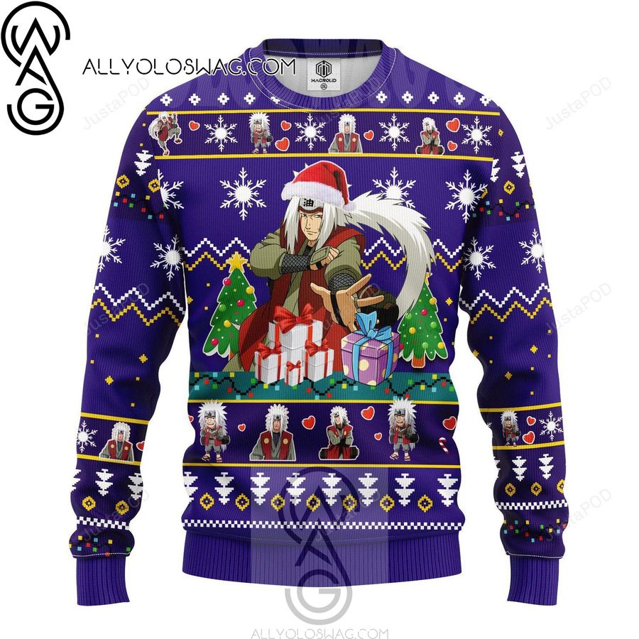 Jiraiya Naruto Blue Knitting Pattern Ugly Christmas Sweater