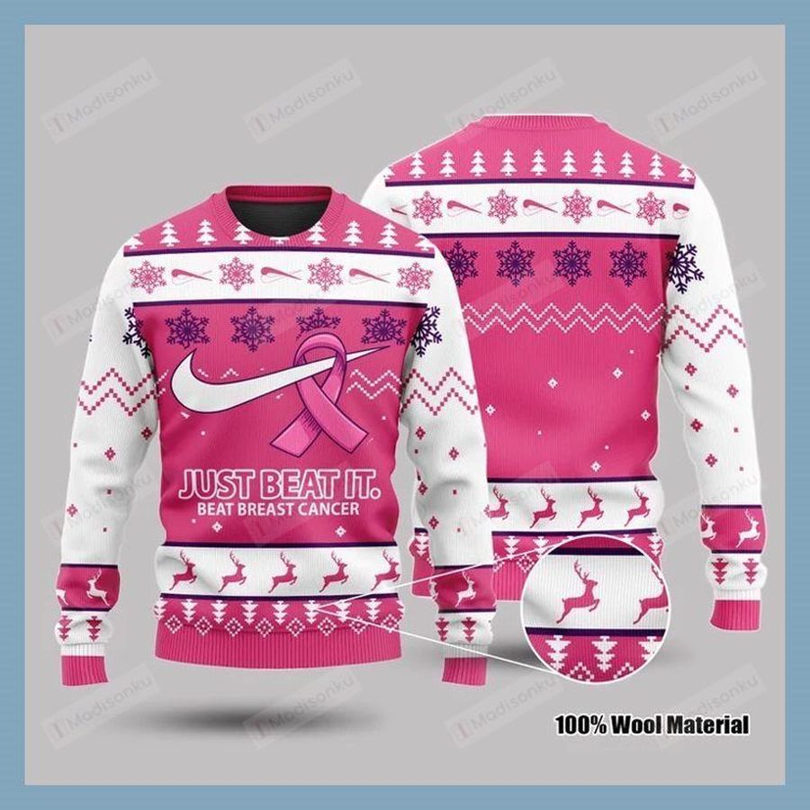 Just Beat It Beat Breast Cancer Ugly Christmas Sweater, All Over Print Sweatshirt
