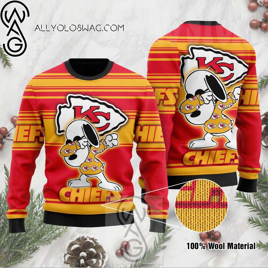 Kansas City Chiefs Snoopy Dabbing Knitting Pattern Ugly Christmas Sweater