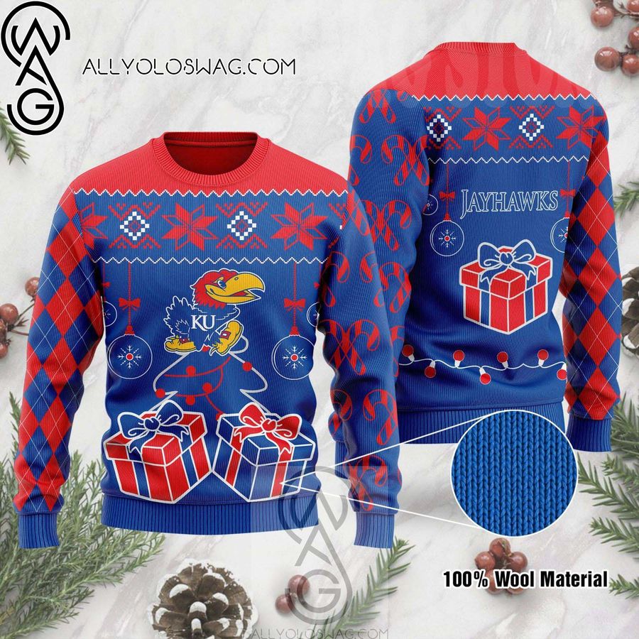 Kansas Jayhawks NCAA Knitting Pattern Ugly Christmas Sweater