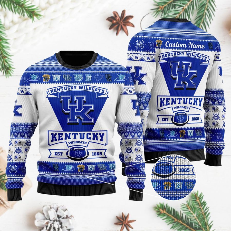 Kentucky Wildcats Football Team Logo Custom Name Personalized Ugly Christmas Sweater, Ugly Sweater, Christmas Sweaters, Hoodie, Sweatshirt, Sweater