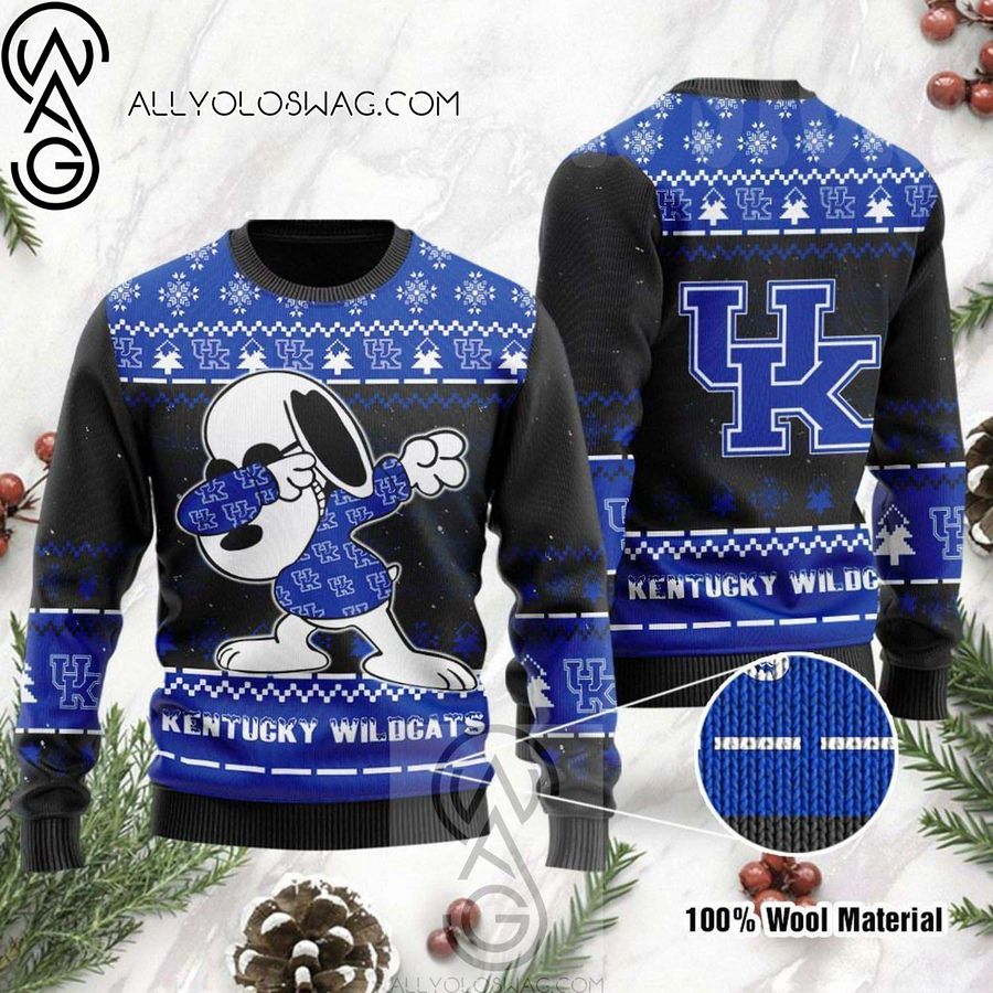 Kentucky Wildcats Snoopy Dabbing Holiday Party Knitting Pattern Ugly Christmas Sweater