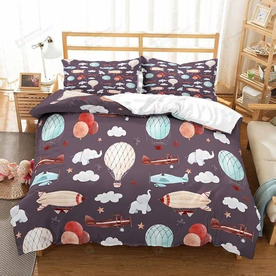 Kids Cartoon Hot Air Balloon Cotton Bed Sheets Spread Comforter Duvet Cover Bedding Sets