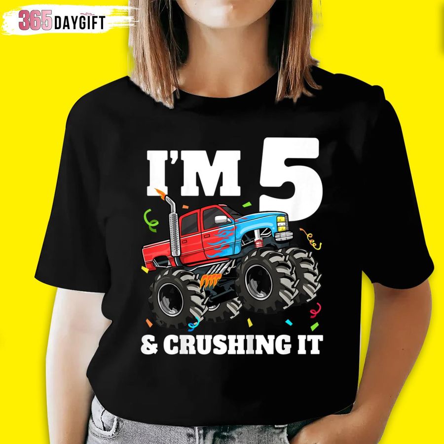 Kids Monster Truck 5Th Birthday Boy 5 Five Year Old T Shirt