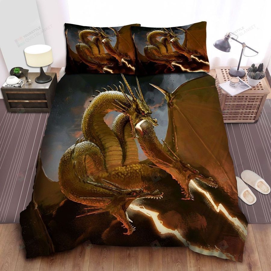 King Ghidorah Releases Thunder Spark Painting Bed Sheets Spread Comforter Duvet Cover Bedding Sets