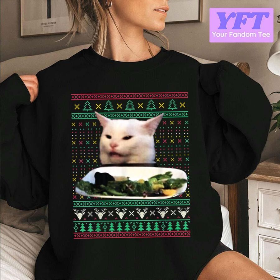 Knit Pattern Woman Yelling At A Cat Christmas Meme Ugly Sweater