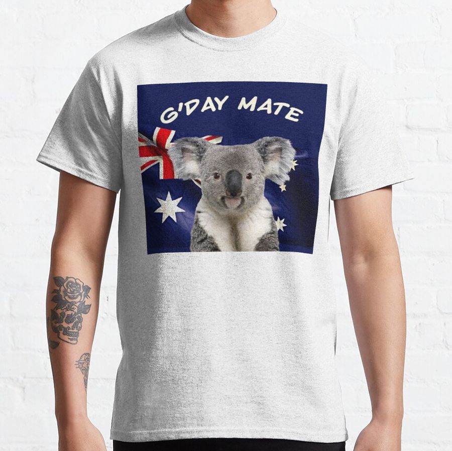 KOALA WITH AUSTRALIAN FLAG G'Day Mate Text Classic T-Shirt