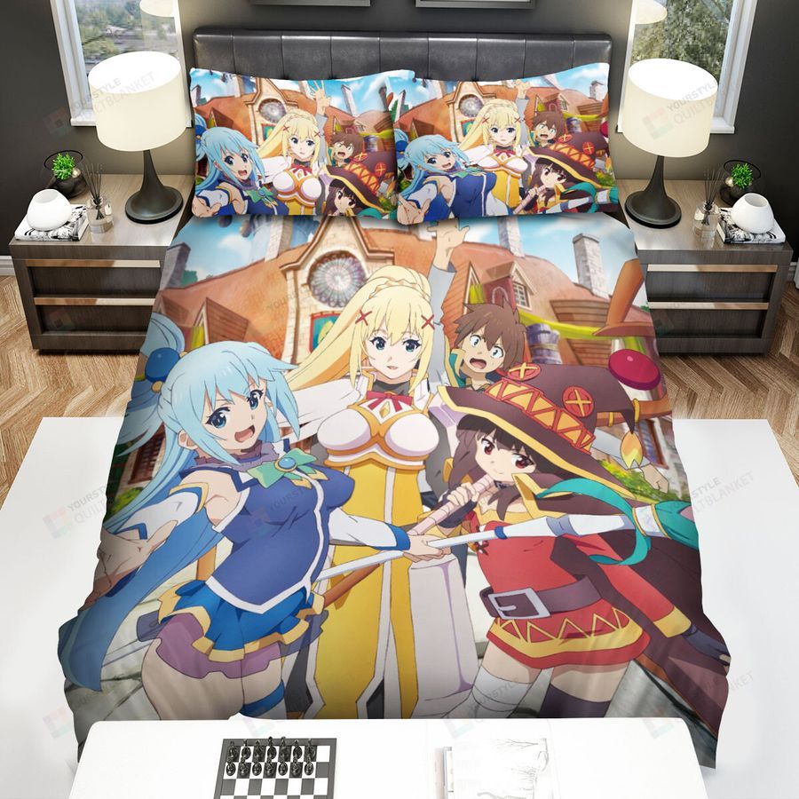 Konosuba Characters Hanging Out Bed Sheets Spread Comforter Duvet Cover Bedding Sets