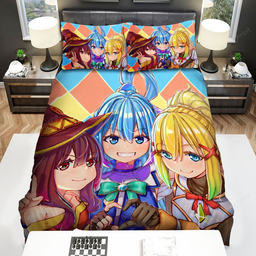 Konosuba Main Female Characters Art Painting Bed Sheets Spread Duvet Cover Bedding Sets