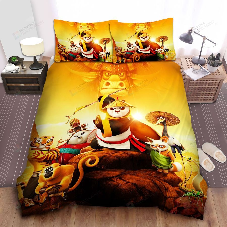 Kung Fu Panda 3 All Characters Buffalo And Mountains Background Bed Sheets Spread Comforter Duvet Cover Bedding Sets