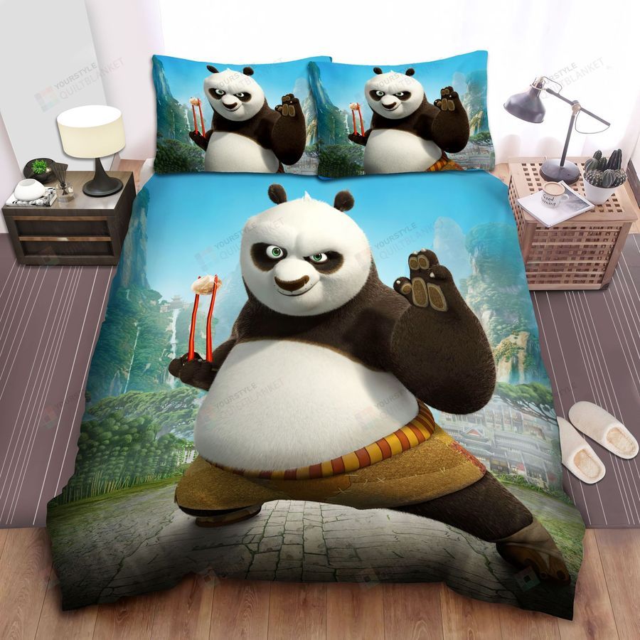 Kung Fu Panda Holding Chopstick And Dumpling Bed Sheets Spread Comforter Duvet Cover Bedding Sets