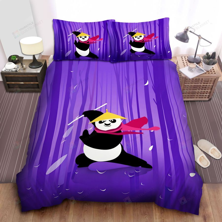 Kung Fu Panda Po And Purple Bamboo Trees Background Bed Sheets Spread Comforter Duvet Cover Bedding Sets