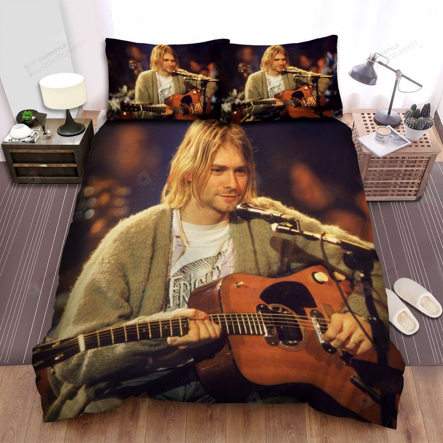 Kurt Cobain Playing Guitar On Stage Photo Bed Sheets Spread Comforter Duvet Cover Bedding Sets