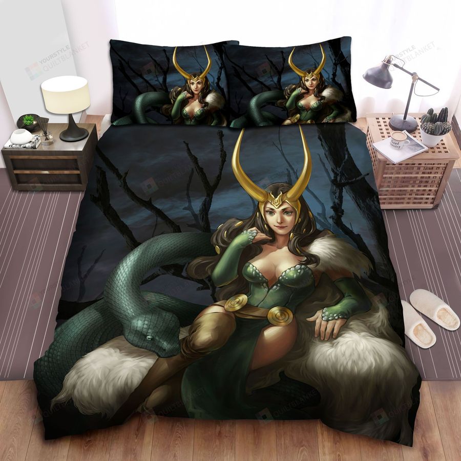 Lady Loki And Her Snake Bed Sheets Spread Comforter Duvet Cover Bedding Sets