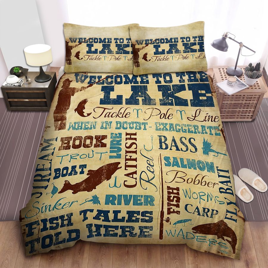 Lake Lifestyle Fish Tales Told Here Cotton Bed Sheets Spread Comforter Duvet Cover Bedding Sets