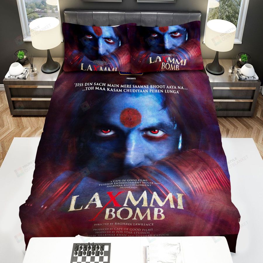Laxmii Jiss Din Sach Main Mere Saamne Bhoot Aaya Na Toh Maa Kasam Chudiyaan Pehen Lunga Movie Poster Bed Sheets Spread Comforter Duvet Cover Bedding Sets