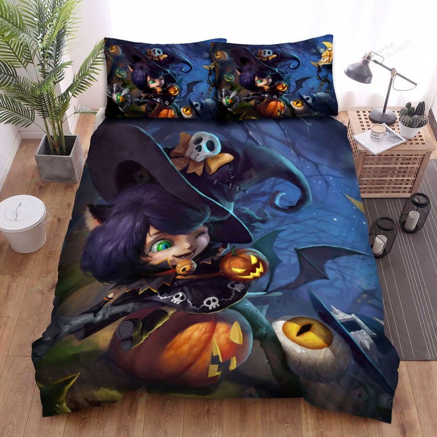 League Of Legends Halloween Lulu Splash Concept Art Bed Sheets Spread Duvet Cover Bedding Sets