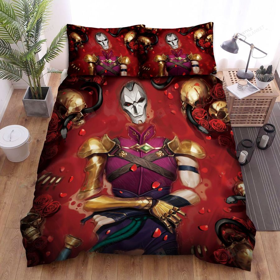 League Of Legends Jhin In Bloodbath With Roses And Skulls Artwork Bed Sheets Spread Duvet Cover Bedding Sets