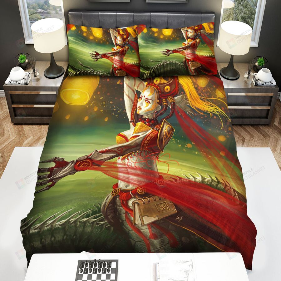 League Of Legends Lunar Beast Cassiopeia Concept Splash Art Bed Sheets Spread Duvet Cover Bedding Sets