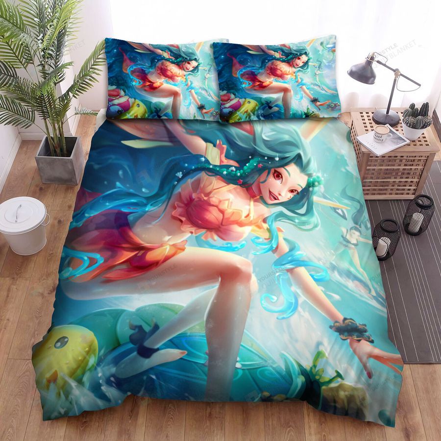 League Of Legends Pool Party Seraphine Splash Concept Art Bed Sheets Spread Duvet Cover Bedding Sets
