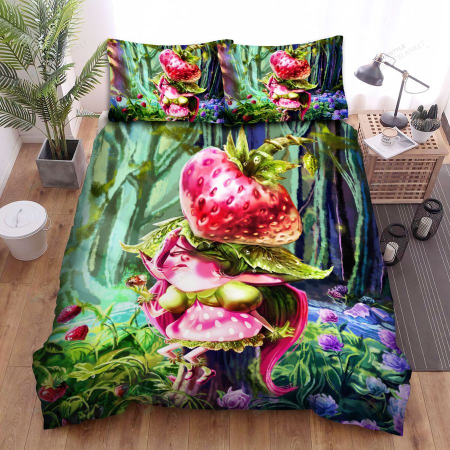 League Of Legends Strawberry Lulu Splash Concept Art Bed Sheets Spread Duvet Cover Bedding Sets