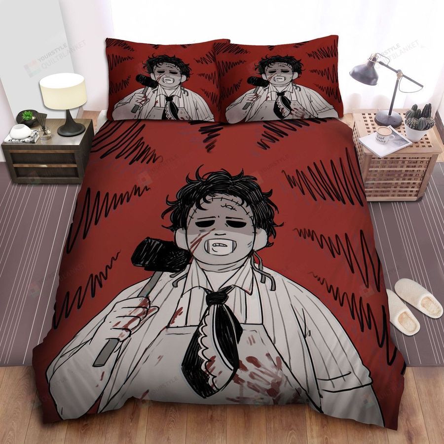 Leatherface, Painting Of Killer With Black Hammer  Bed Sheets Spread Comforter Duvet Cover Bedding Sets