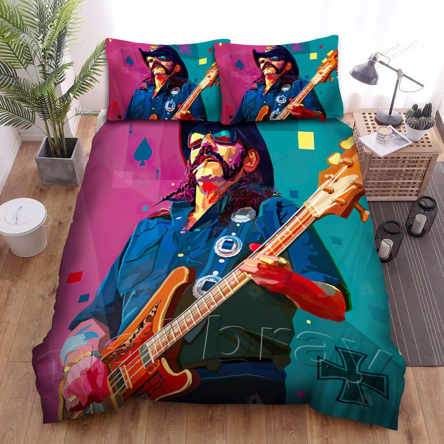 Lemmy Music Pink And Green Bạcground Bed Sheets Spread Comforter Duvet Cover Bedding Sets