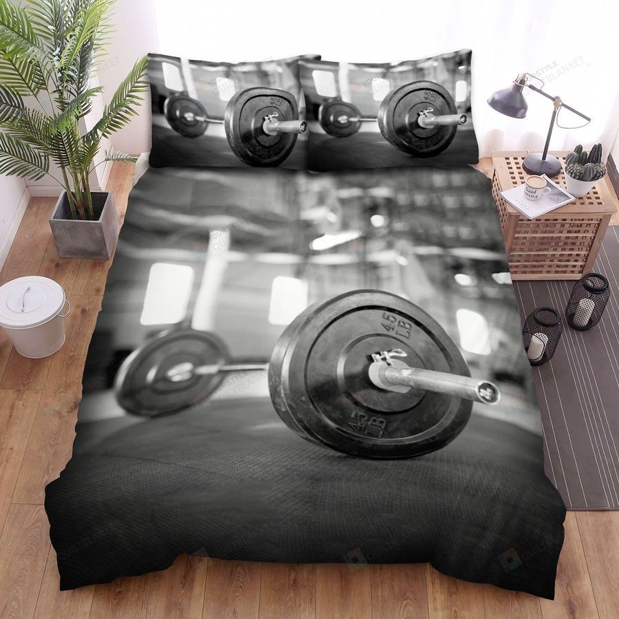 Lifting Hobbies ,Monochrome Image Of Weight Lifting Bed Sheets Spread Duvet Cover Bedding Sets