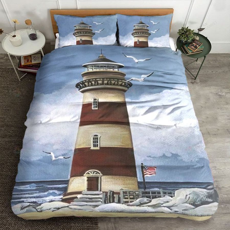 Lighthouse Beside The Ocean Cotton Bed Sheets Spread Comforter Duvet Cover Bedding Sets Perfect Gifts For Lighthouse Lover Gifts For Birthday Christmas Thanksgiving