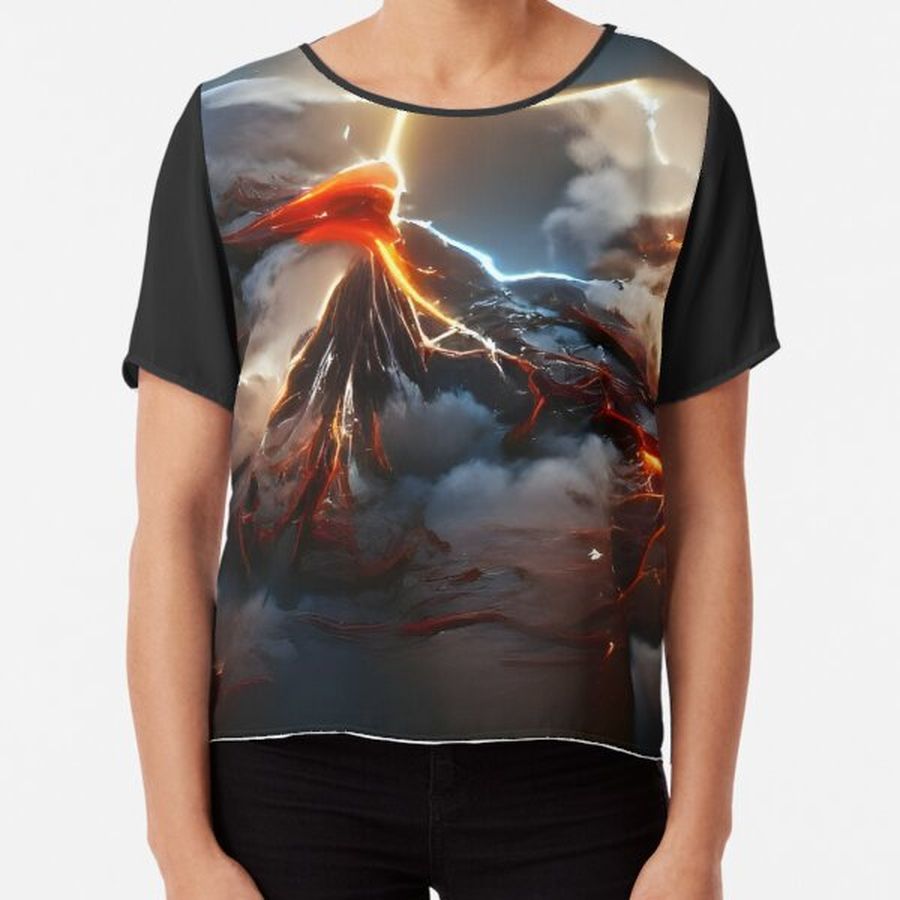 Lightning surging around an erupting volcano Chiffon Top