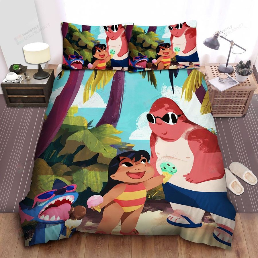 Lilo And Stitch, Ice Cream And Swimming Time Bed Sheets Spread Comforter Duvet Cover Bedding Sets