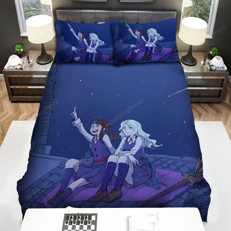 Little Witch Academia Akko & Diana Watching The Stars Bed Sheets Spread Duvet Cover Bedding Sets
