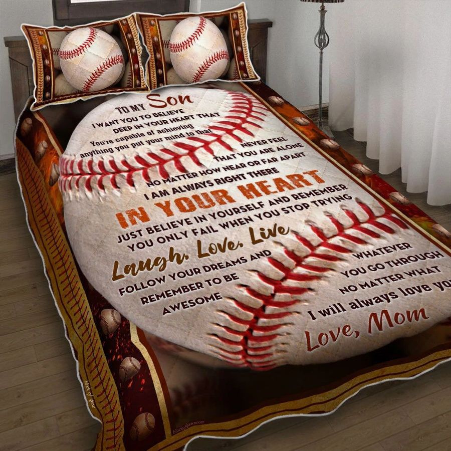 Love Mom Gift For My Son Who Love Baseball Quilt Bedding Set