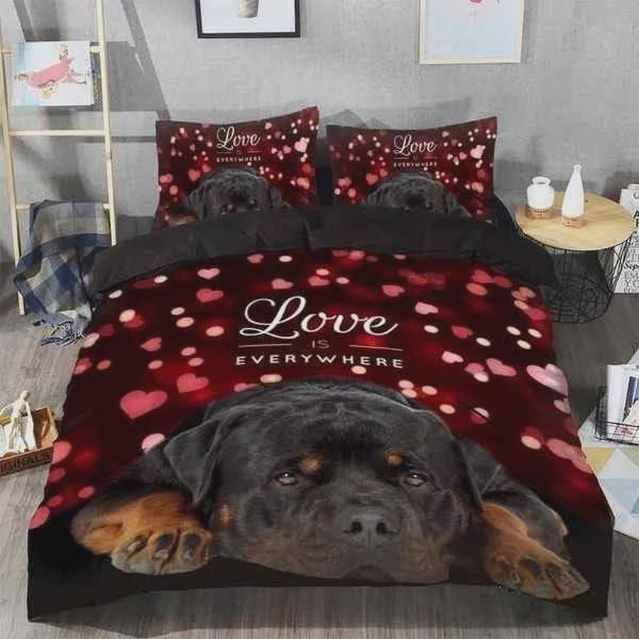 Love Rottweiler Tiny Heart Pattern Cotton Bed Sheets Spread Comforter Duvet Cover Bedding Sets