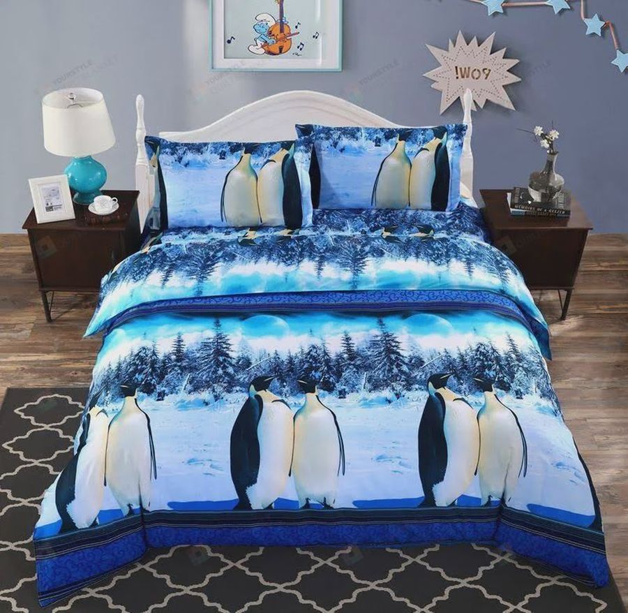 Lovely Antarctic Penguin Cotton Bed Sheets Spread Comforter Duvet Cover Bedding Sets