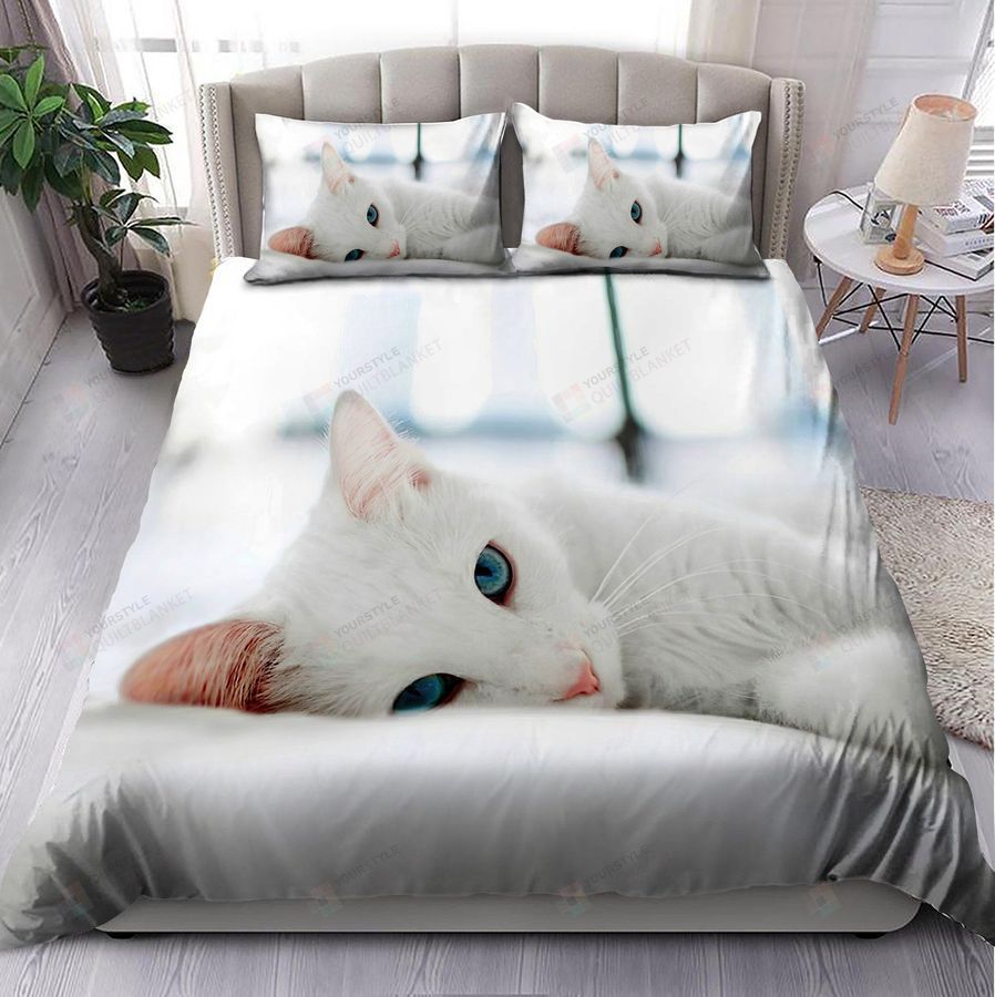 Lovely White Kitty Cat Bed Sheets Duvet Cover Quilt Bedding Set