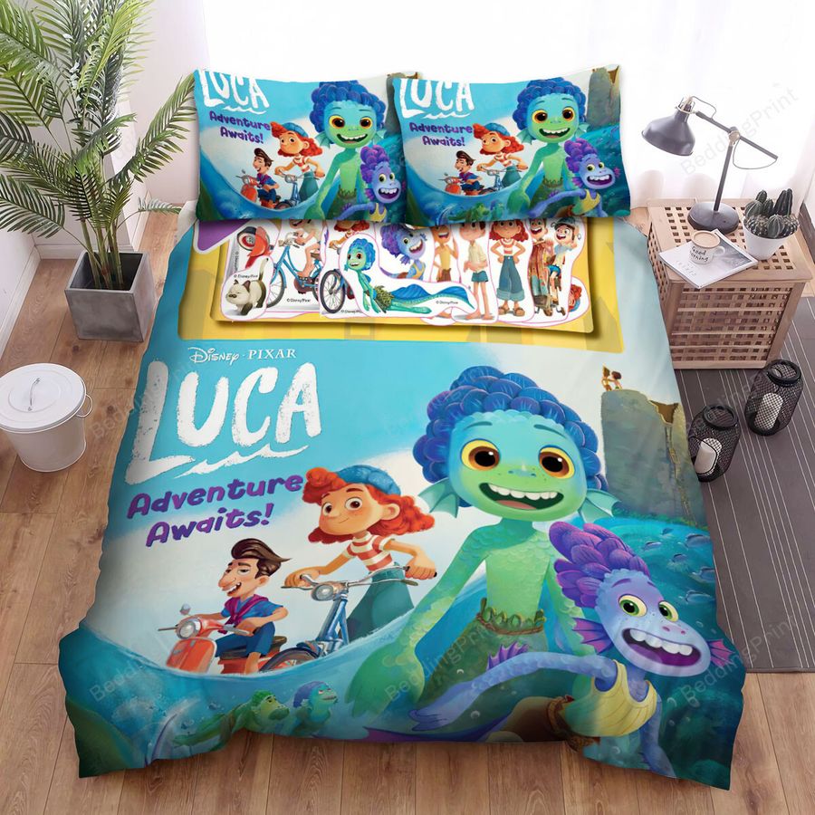 Luca (2021) Adventure Awaits Movie Poster Bed Sheets Spread Comforter Duvet Cover Bedding Sets