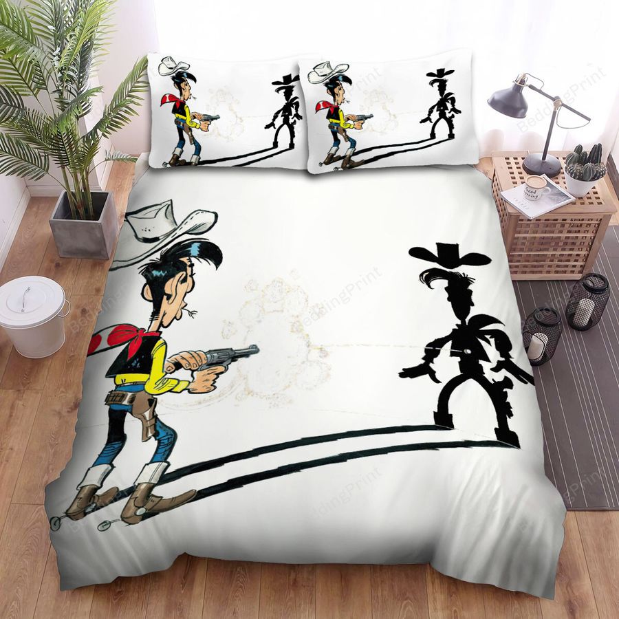 Lucky Luke Shooting His Shadow Bed Sheets Spread Duvet Cover Bedding Sets