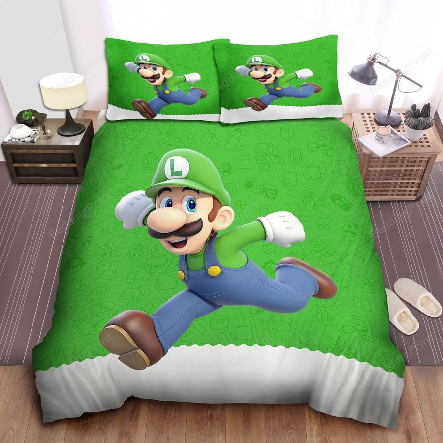 Luigi In Green Super Mario Theme Bed Sheets Duvet Cover Bedding Sets