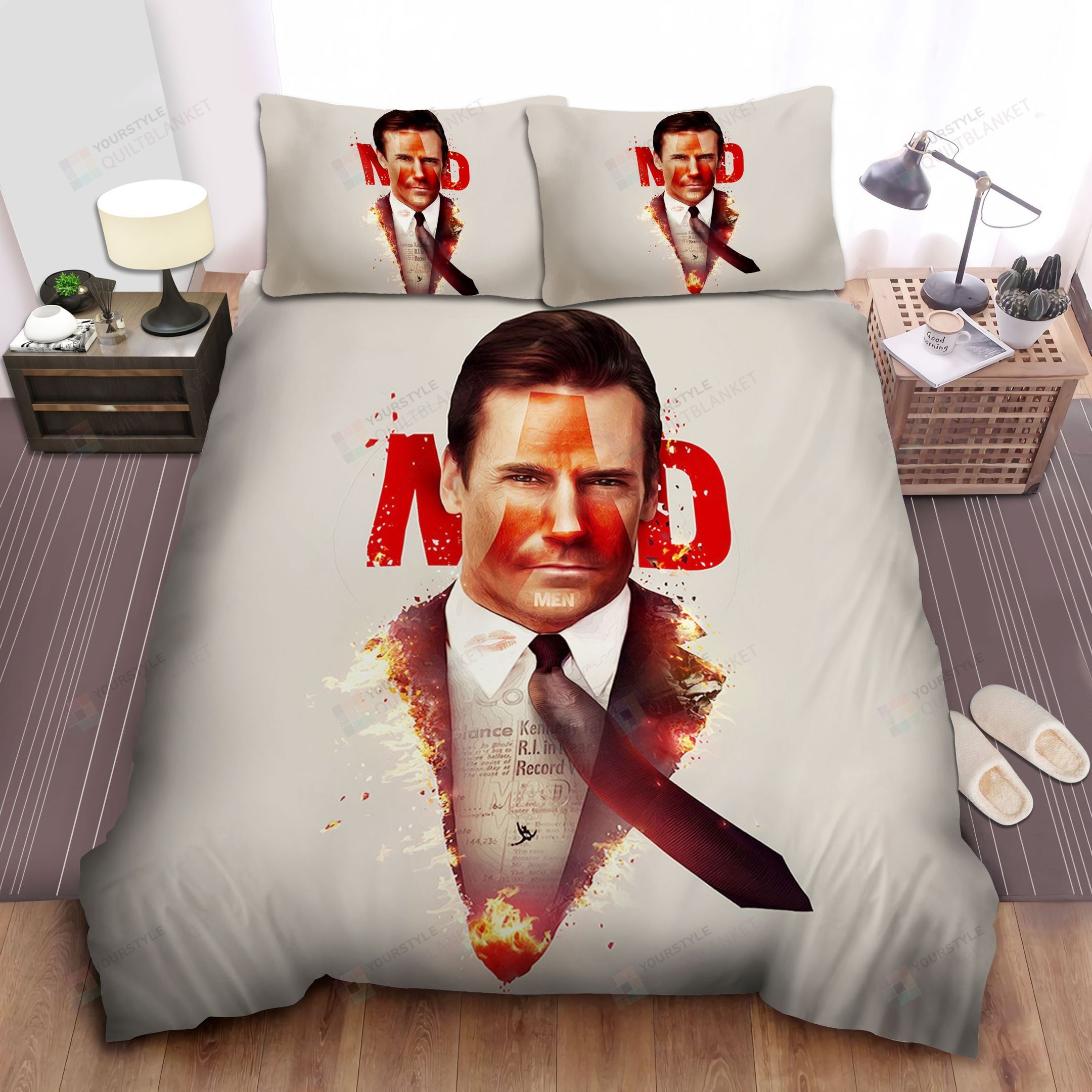 Mad Men, Burning Don Draper Bed Sheets Spread Comforter Duvet Cover Bedding Sets