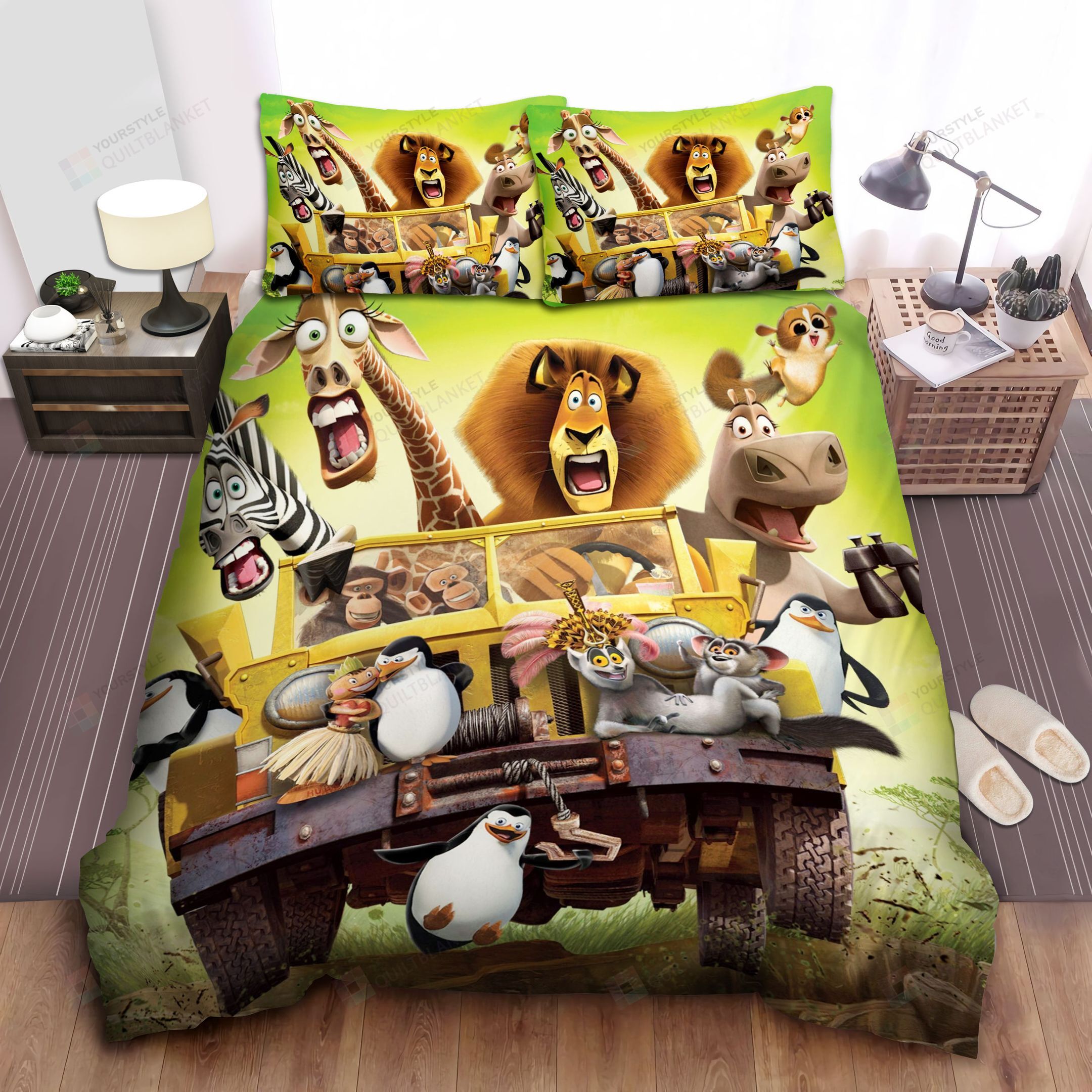 Madagascar 2 Characters In A Jeep Car Bed Sheets Spread Comforter Duvet Cover Bedding Sets