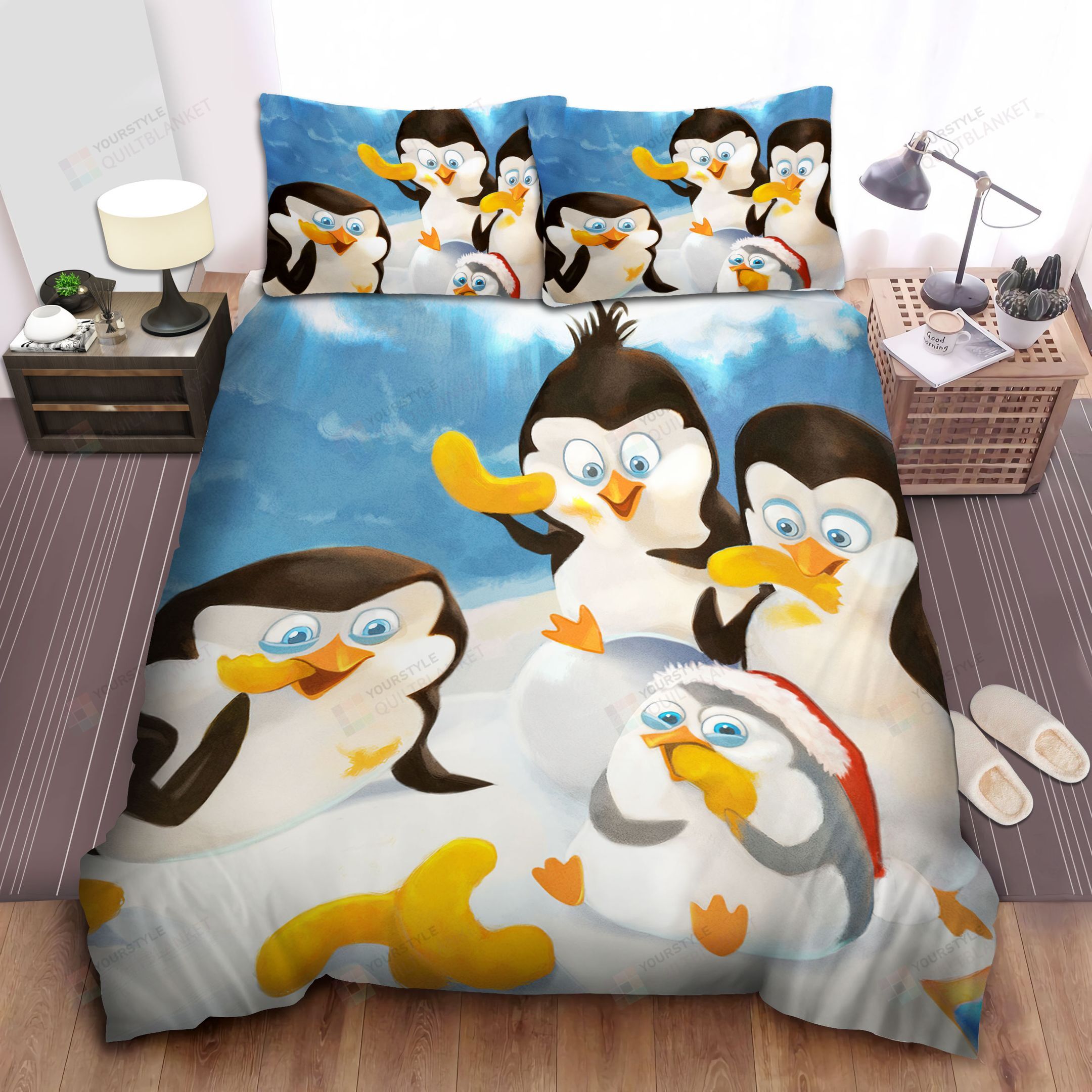 Madagascar Baby Penguins Eating Cheezy Dibbles Artwork Bed Sheets Spread Comforter Duvet Cover Bedding Sets